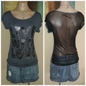 LIVE WITH LOVE SUGAR KISSES FLAIR SHEER BACK SHIRT